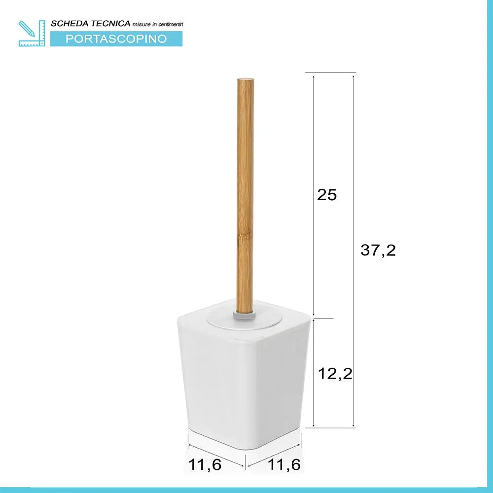 Set accessori bagno moderno in finitura bianca opaca con dettagli in bambù