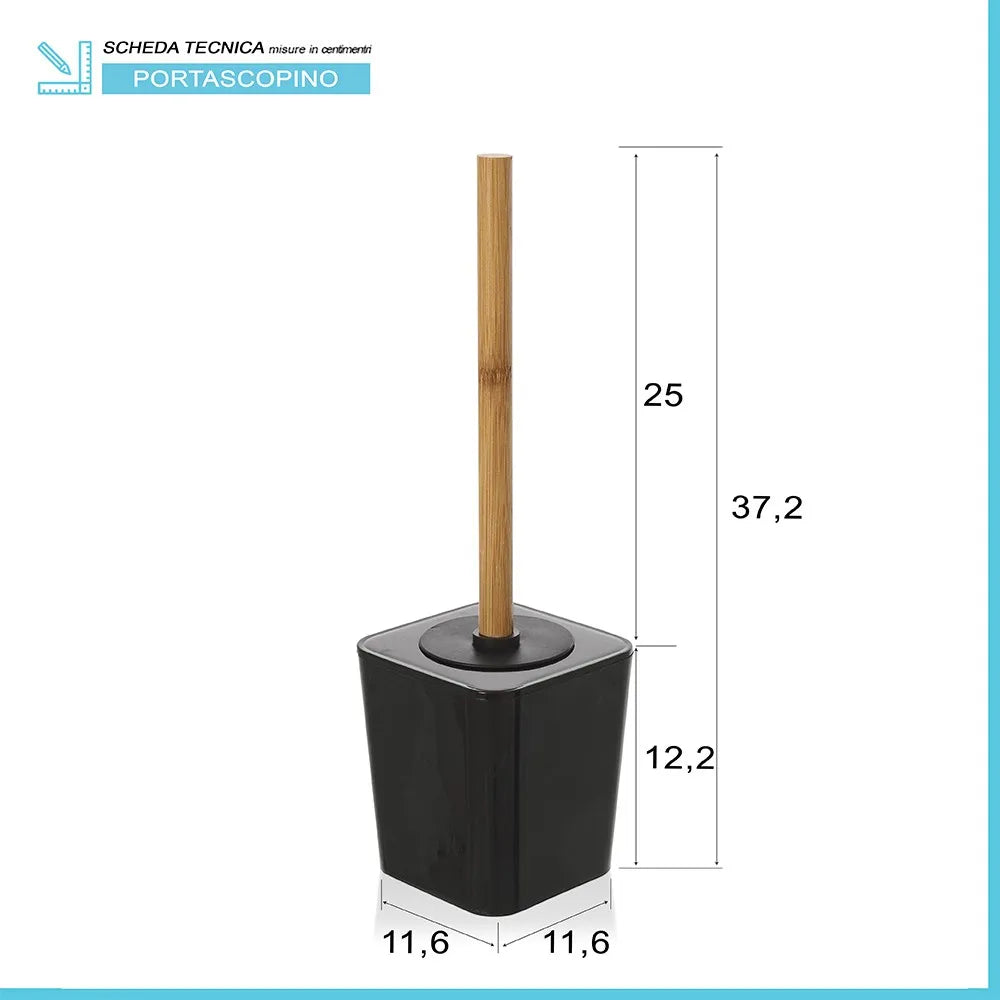 Set accessori bagno moderno in finitura nera opaca con dettagli in bambù