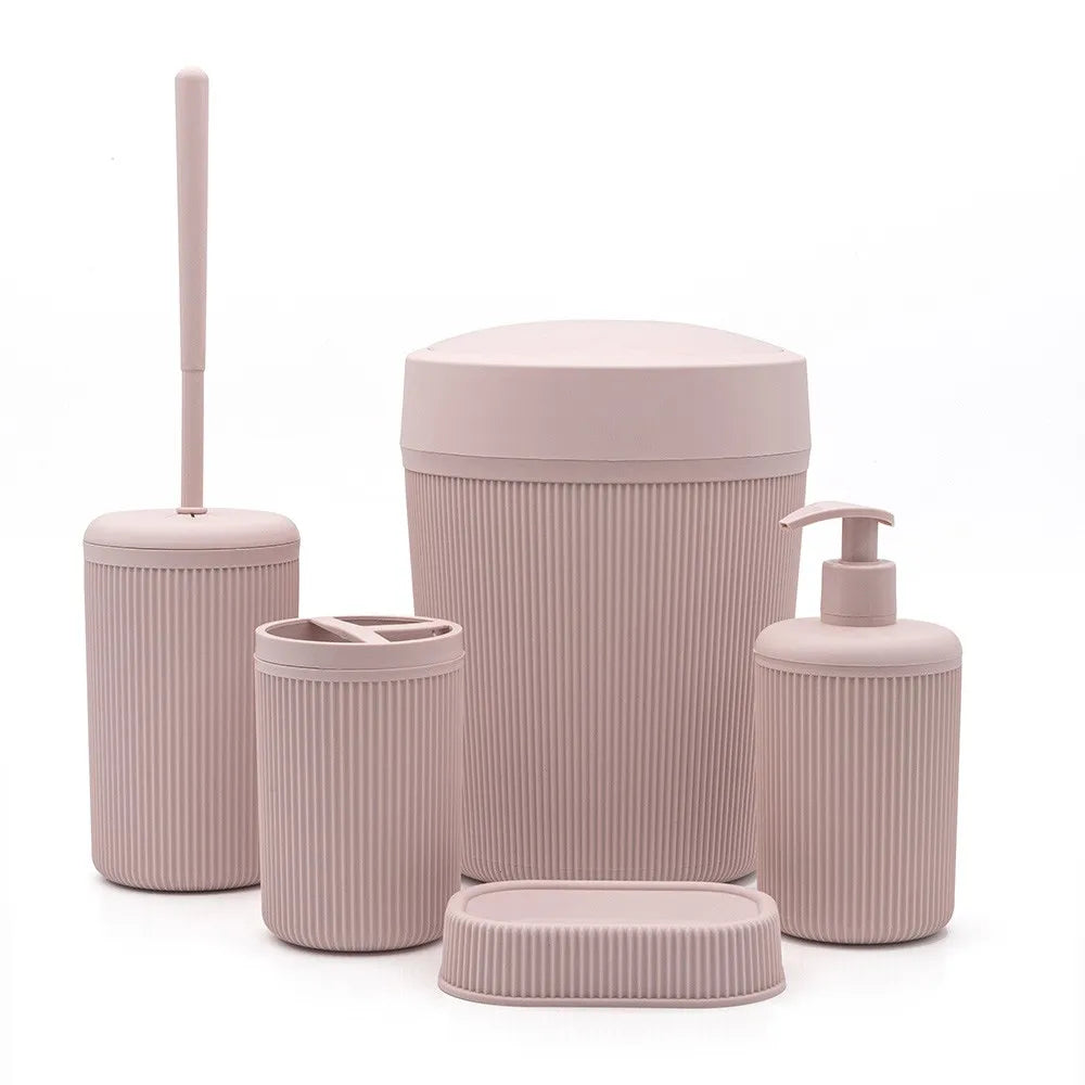 Set accessori bagno scopino e pattumiera rosa in plastica Ring