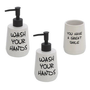 Set accessori linea Wash con 2 dispenser e bicchiere portaspazzolini bianco