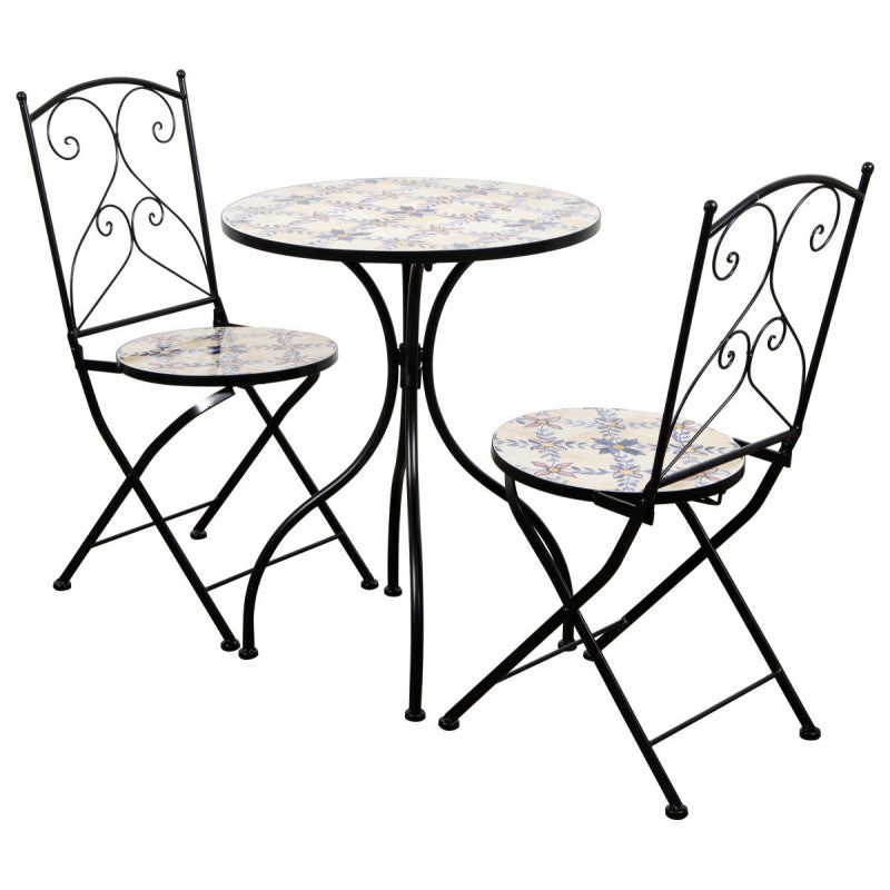 Set Amalfi Un Tavolo E Due Sedie Ferro Battuto E Mosaico