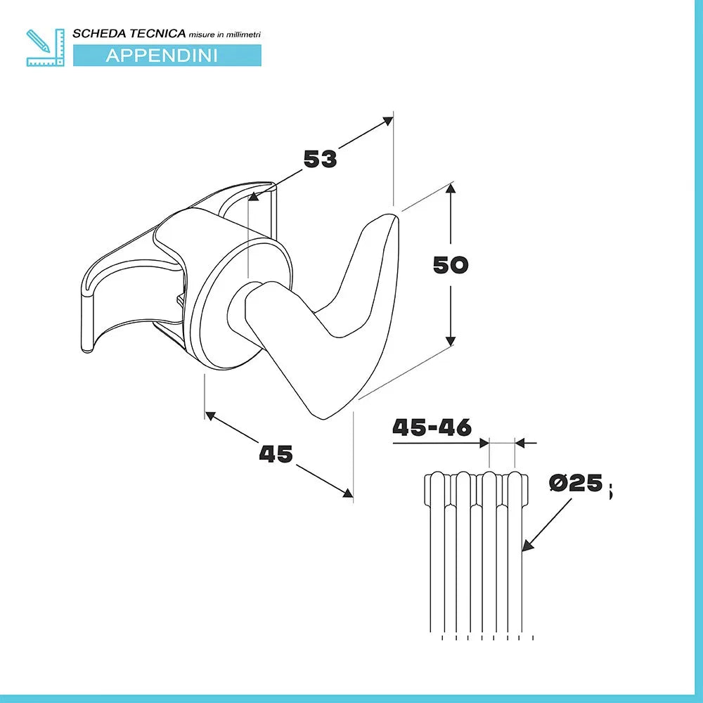 Set appendini a 2 ganci in ABS Bianco per Termosifone Tubolare
