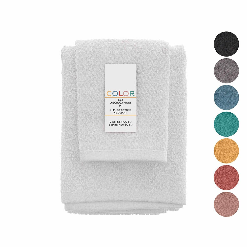 Set asciugamani bagno bianco per viso e ospite in cotone puro Spring