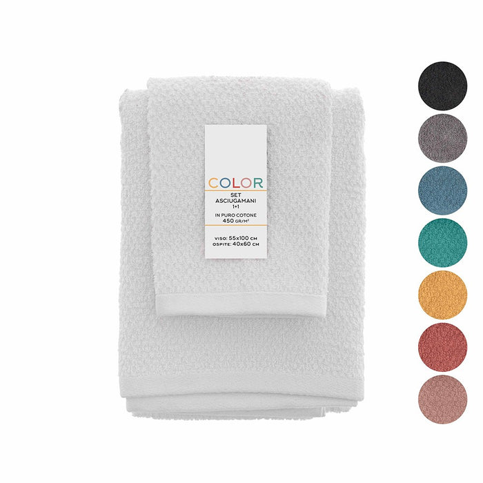 Set asciugamani bagno bianco per viso e ospite in cotone puro Spring