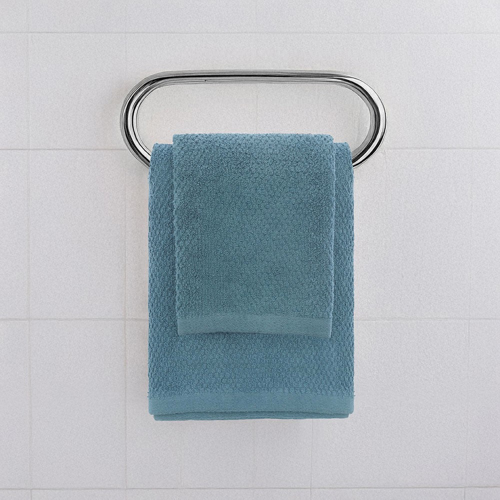 Set asciugamani bagno blu per viso e ospite in cotone puro Spring