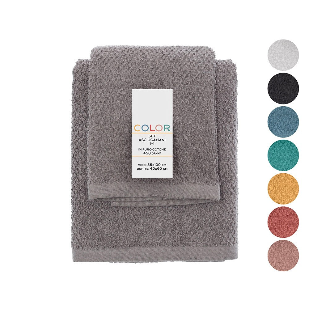 Set asciugamani bagno grigio per viso e ospite in cotone puro Spring