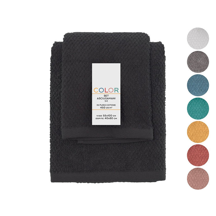 Set asciugamani bagno nero per viso e ospite in cotone puro Spring