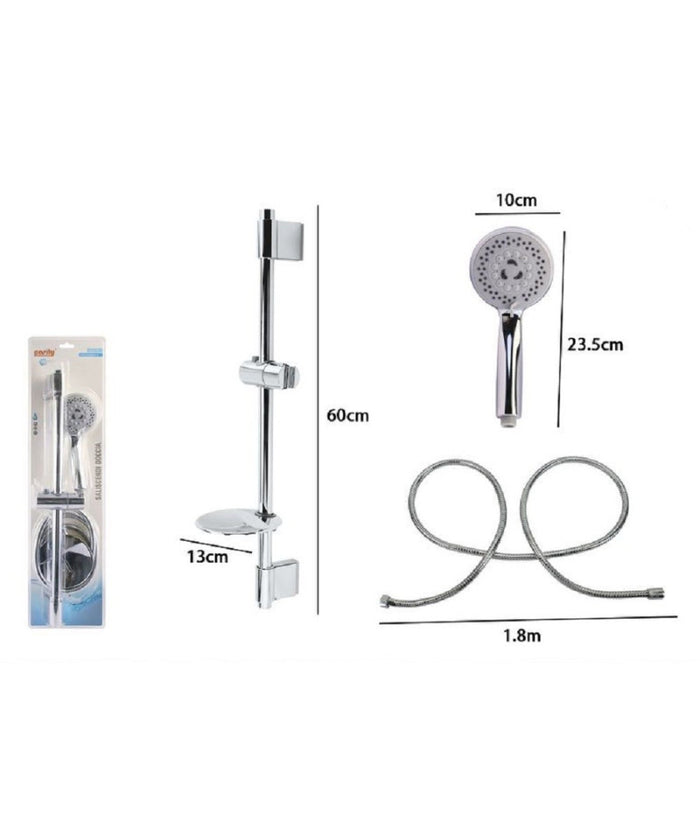 Trade Shop - Set Asta Doccia Saliscendi Cromata Con Tubo Porta Sapone Soffione Doccetta 79360 -