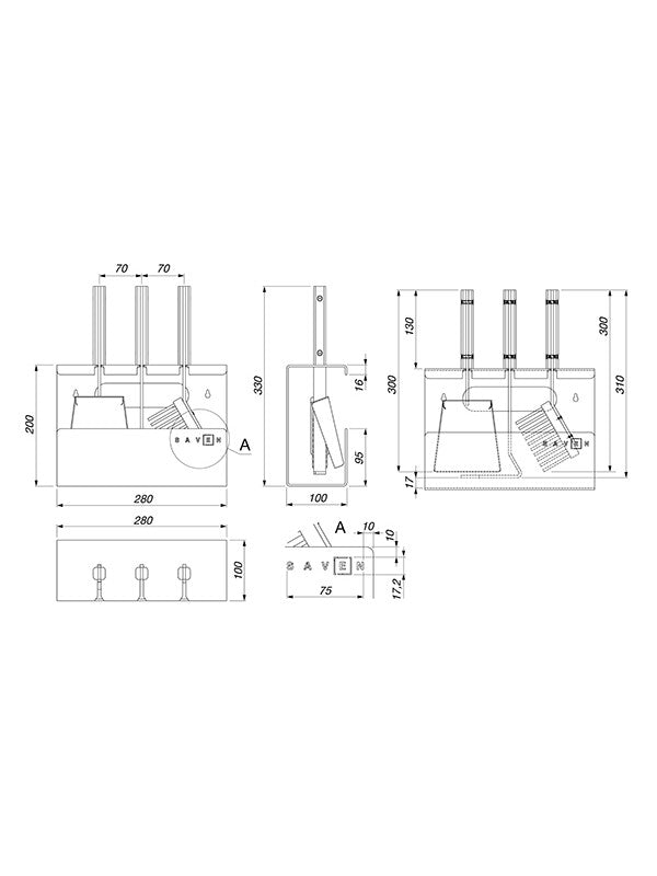 Set attrezzi per camino 3 pezzi in acciaio e legno - Set 1