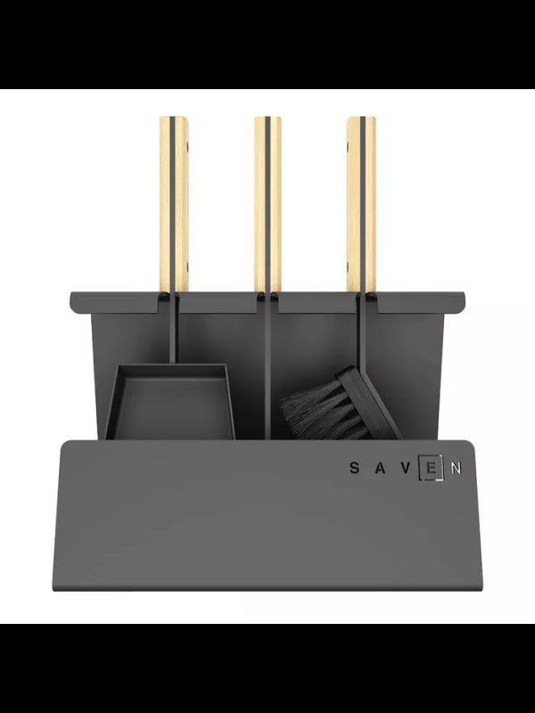 Set attrezzi per camino 3 pezzi in acciaio e legno - Set 2