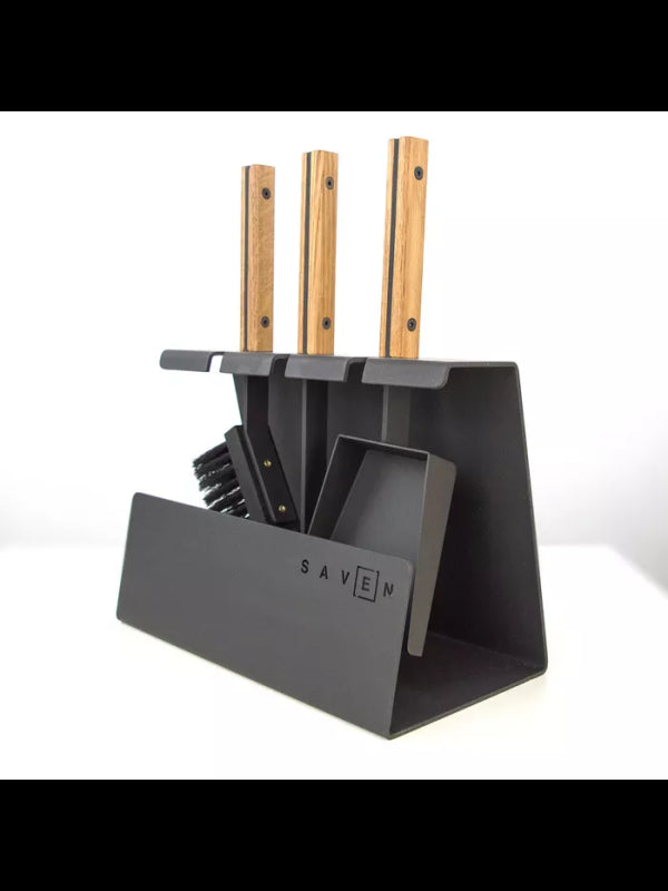 Set attrezzi per camino 3 pezzi in acciaio e legno - Set 2