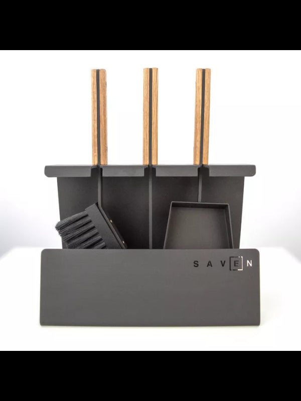 Set attrezzi per camino 3 pezzi in acciaio e legno - Set 2