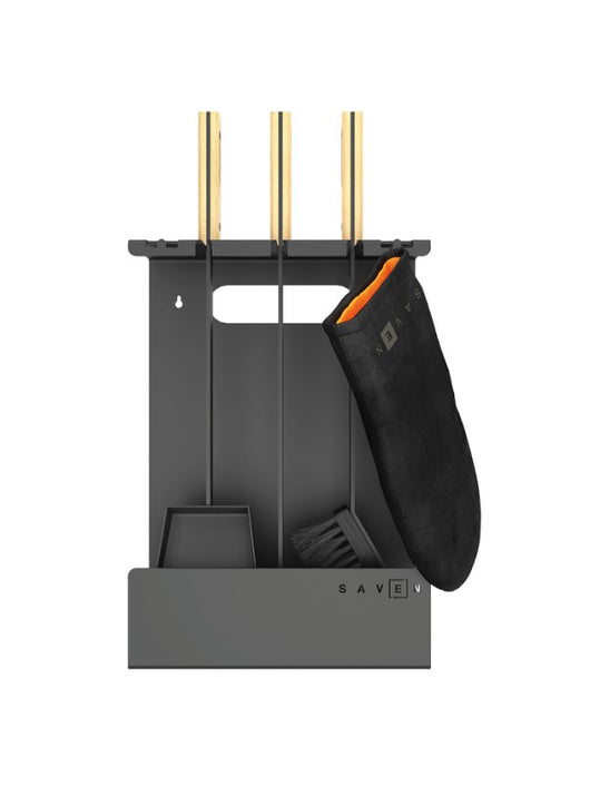 Set attrezzi per camino 3 pezzi in acciaio e legno - Set 3 L