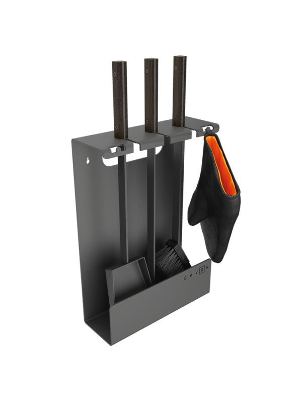 Set attrezzi per camino 3 pezzi in acciaio e legno Nero - Set 3 L