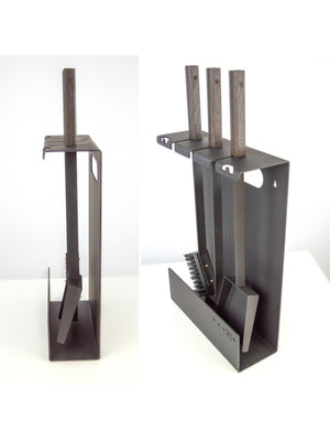 Set attrezzi per camino 3 pezzi in acciaio e legno Nero - Set 3 L