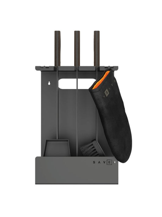 Set attrezzi per camino 3 pezzi in acciaio e legno Nero - Set 3 L