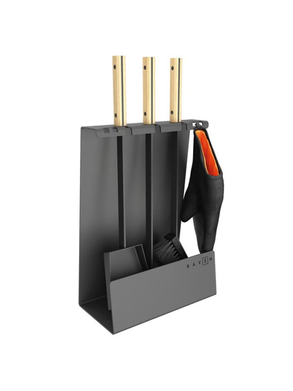 Set attrezzi per camino 3 pezzi in acciaio e legno - Set 4 L
