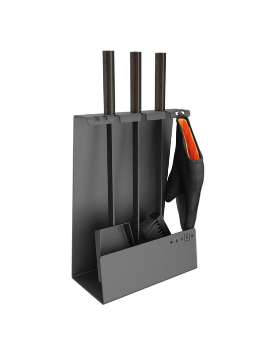 Set attrezzi per camino 3 pezzi in acciaio e legno Nero - Set 4 L