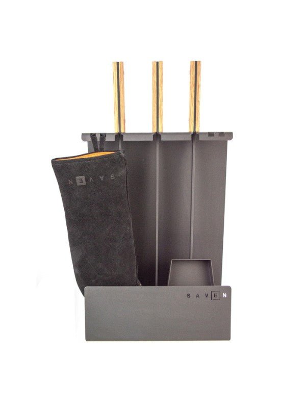 Set attrezzi per camino 3 pezzi in acciaio e legno - Set 4 L