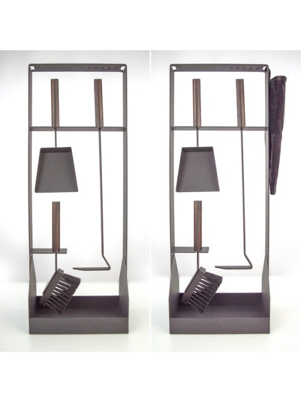 Set attrezzi per camino 3 pezzi in acciaio e legno Nero - Set 5 SL