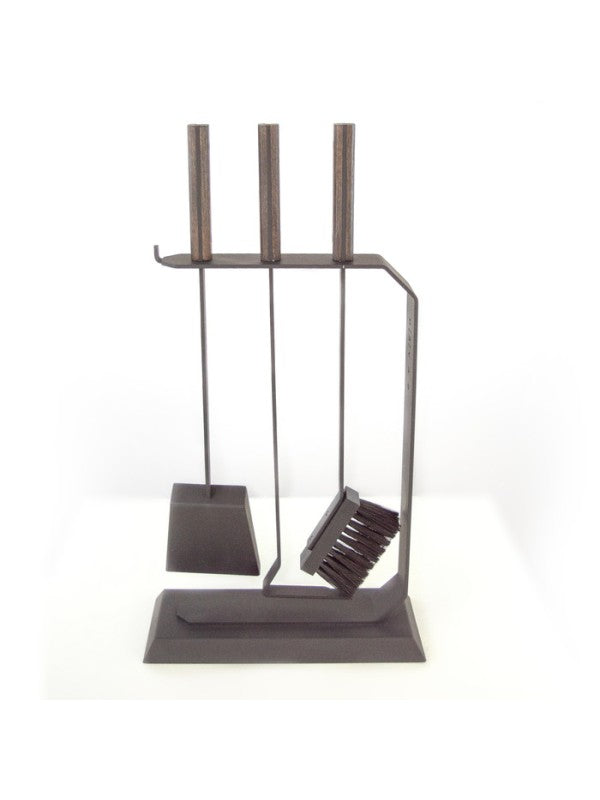 Set attrezzi per camino 3 pezzi in acciaio e legno Nero - Set 6 L