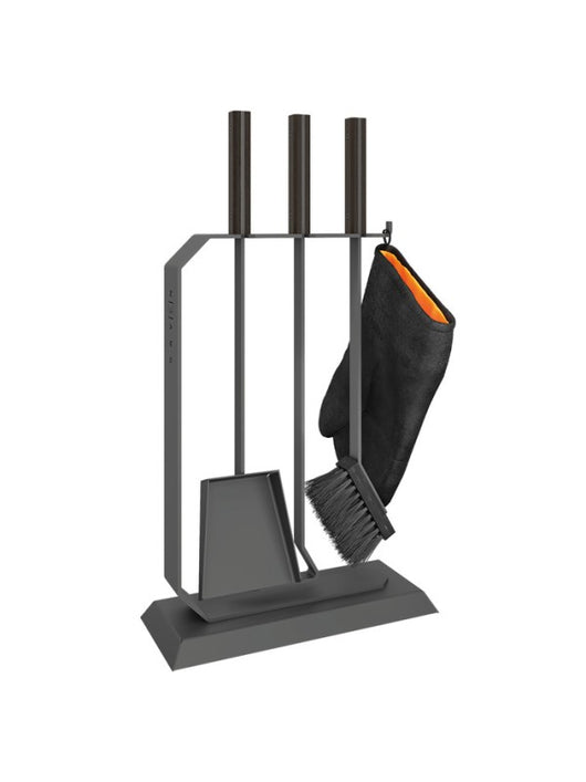 Set attrezzi per camino 3 pezzi in acciaio e legno Nero - Set 6 L