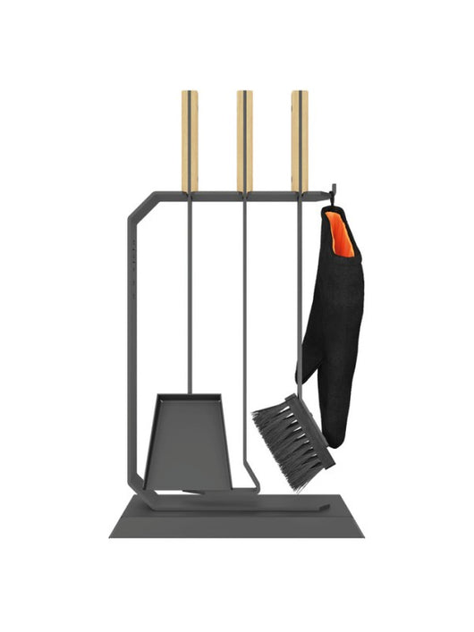 Set attrezzi per camino 3 pezzi in acciaio e legno - Set 6 L