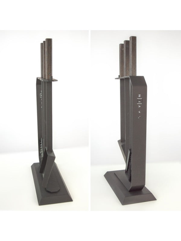 Set attrezzi per camino 3 pezzi in acciaio e legno Nero - Set 6 L
