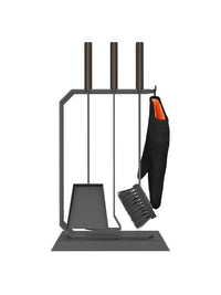 Set attrezzi per camino 3 pezzi in acciaio e legno Nero - Set 6 L