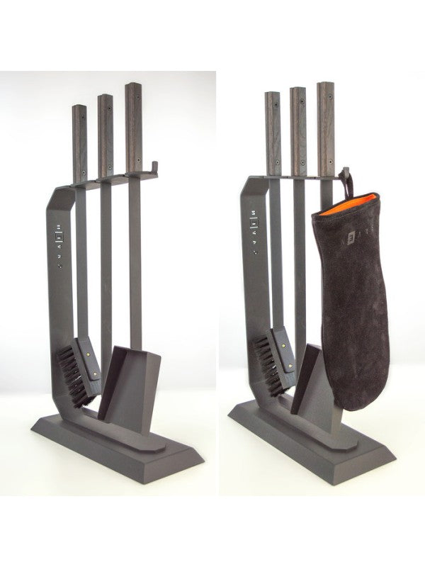 Set attrezzi per camino 3 pezzi in acciaio e legno Nero - Set 6 L