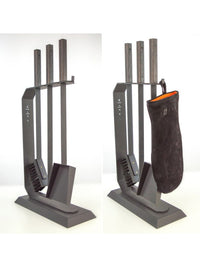 Set attrezzi per camino 3 pezzi in acciaio e legno Nero - Set 6 L