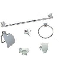 Set Bagno 6 Accessori Acciaio Vetro Portasaponetta Rotolo Spazzolini Asciugamano         