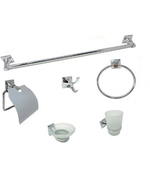 Set Bagno 6 Accessori Acciaio Vetro Portasaponetta Rotolo Spazzolini Asciugamano         