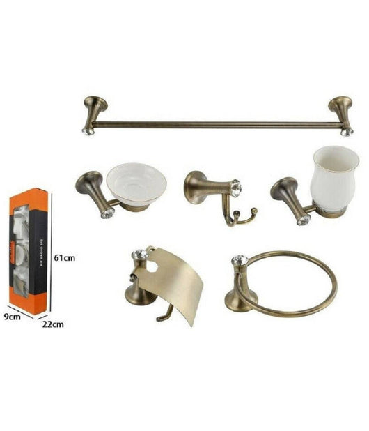 Set Bagno 6 Accessori Porta Asciugamano Rotolo Bicchiere Spazzolino 59237 Cristalli         