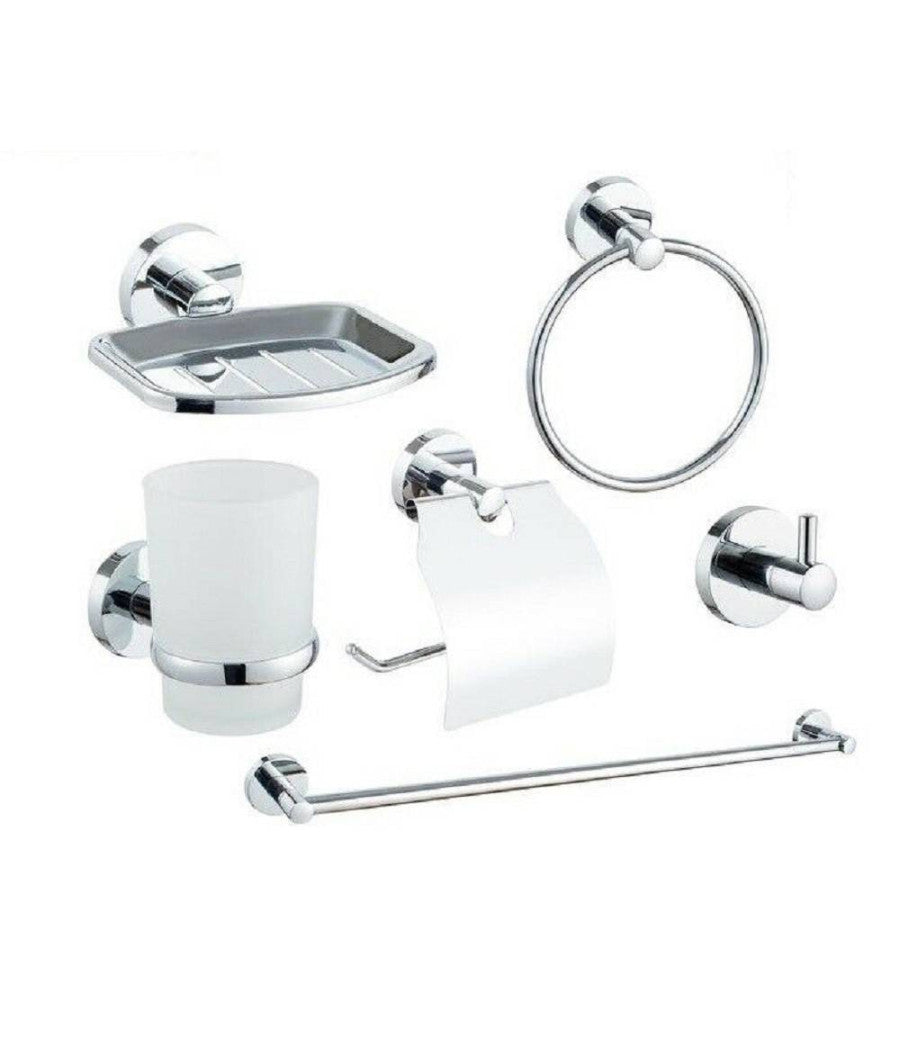 Set Bagno 6accessori Cromato Porta Asciugamano Rotolo Bicchiere Spazzolino 59682         