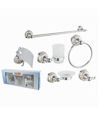 Set Bagno 6pz Acciaio Vetro Ceramica Decorazioni Oro Portarotolo Saponetta 52436         