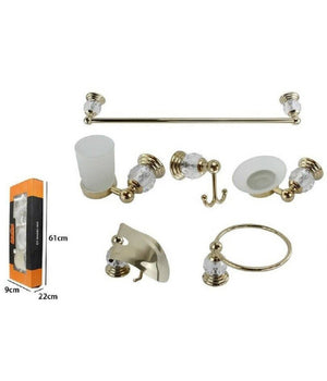 Set Bagno 6pz Vetro Intagliato 69202 Porta Asciugamano Rotolo Bicchiere Spazzolino         