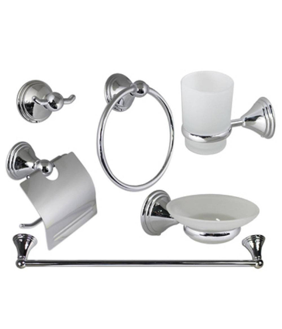 Set Bagno Acciaio Cromato E Vetro Satinato 6 Pezzi Arredo Moderno Bianco 52919         