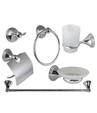 Set Bagno Acciaio Cromato E Vetro Satinato 6 Pezzi Arredo Moderno Bianco 52919         