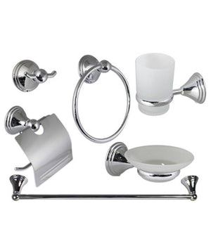 Set Bagno Acciaio Cromato E Vetro Satinato 6 Pezzi Arredo Moderno Bianco 52919         