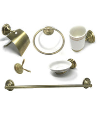 Set Bagno Classico Oro Satinato Vetro 6pz Portarotolo Sapone Asciugamano 52644         