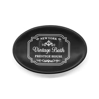 Set bagno completo con 4 pezzi in ceramica nera con stampe bianche vintage