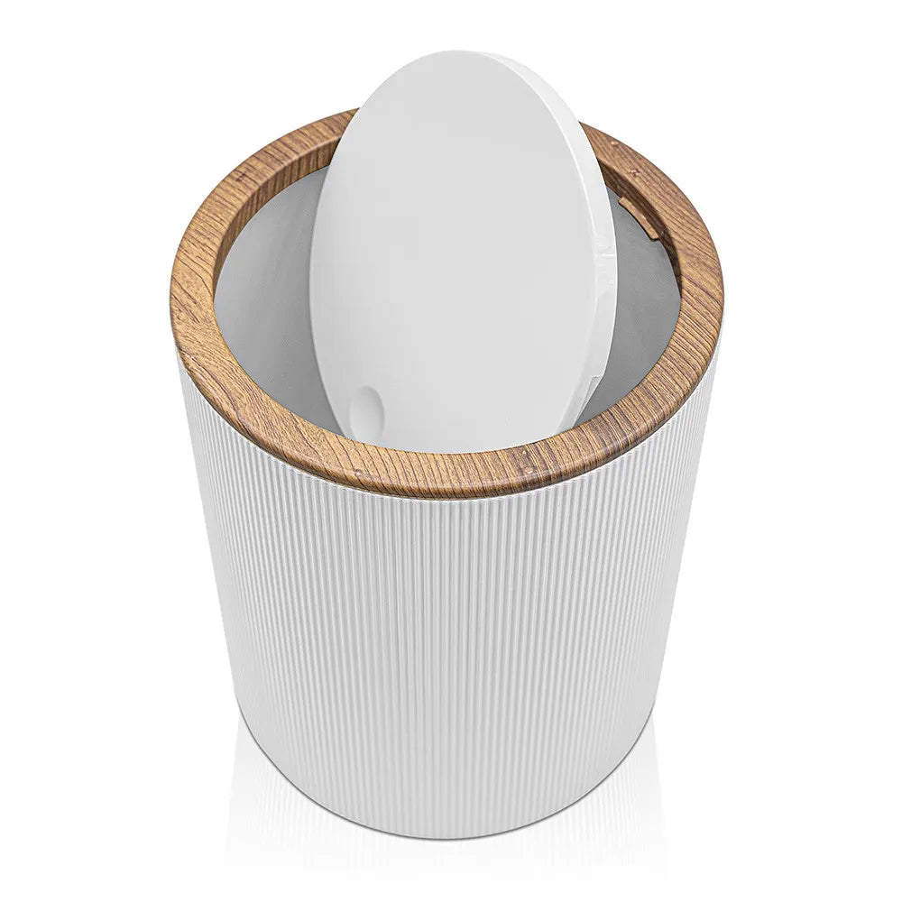 Set bagno da appoggio Blob in plastica liscia bianca con dettagli effetto legno