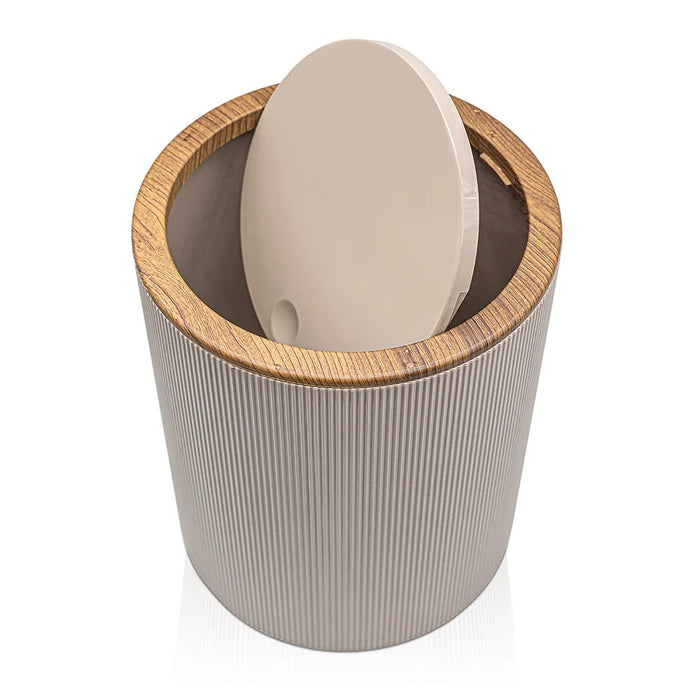 Set bagno da appoggio Blob in plastica liscia tortora con dettagli effetto legno