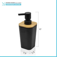 Set bagno dispenser e portaspazzolino nero opaco con dettagli in bambù