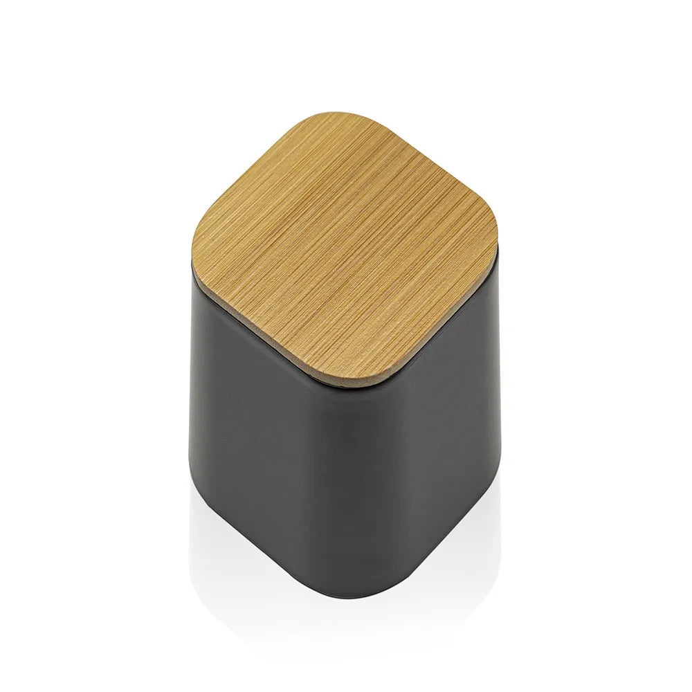 Set bagno dispenser e portaspazzolino nero opaco con dettagli in bambù