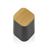 Set bagno dispenser e portaspazzolino nero opaco con dettagli in bambù