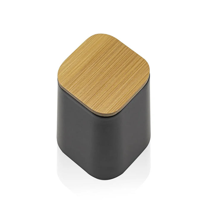 Set bagno dispenser e portaspazzolino nero opaco con dettagli in bambù