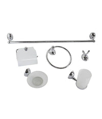 Set Bagno Moderno Acciaio Cromato Vetro Satinato 6pz Porta Rotolo Sapone 52918         