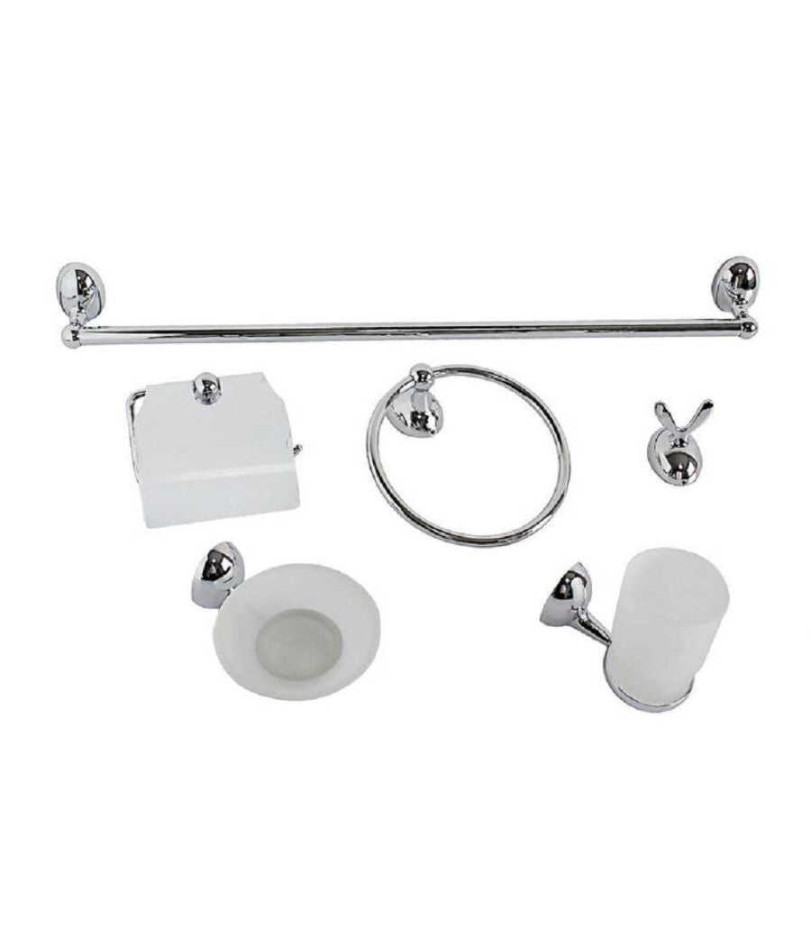 Set Bagno Moderno Acciaio Cromato Vetro Satinato 6pz Porta Rotolo Sapone 52918         